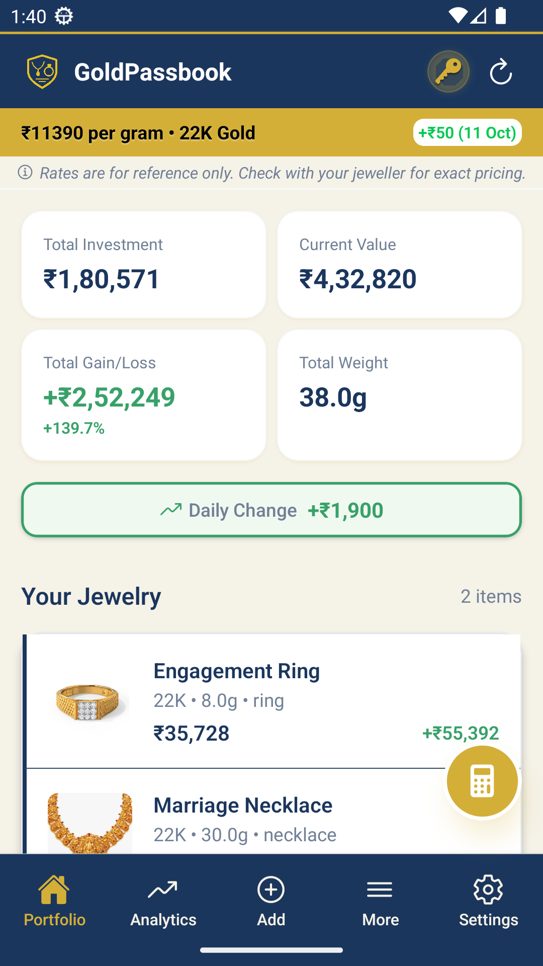 GoldPassbook App Dashboard - Track your gold portfolio